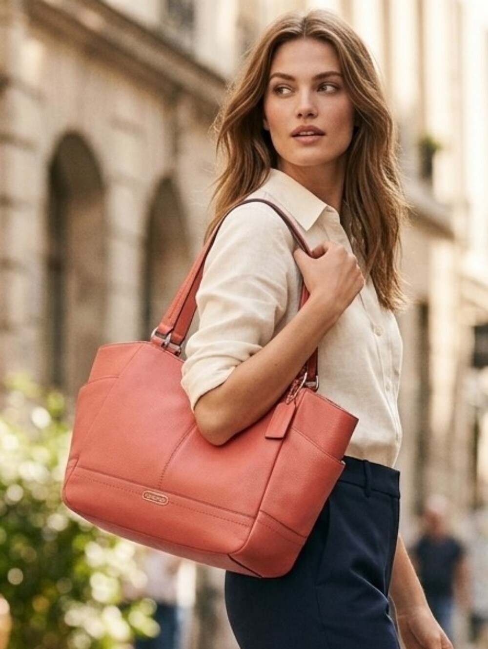 Coach Park Coral Leather Shoulder Tote